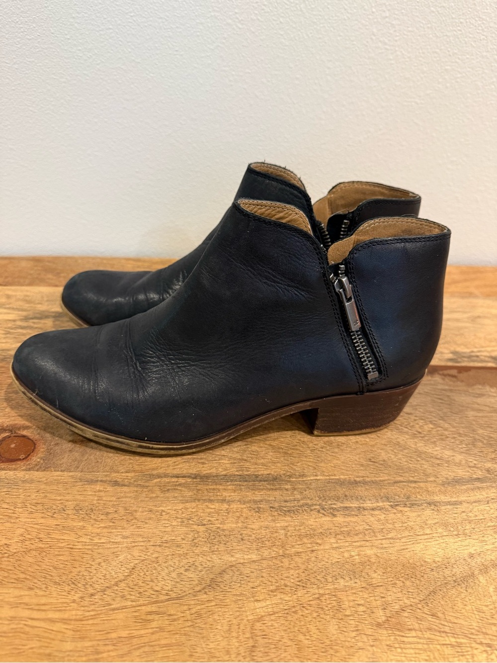 Lucky Brand Black Leather Ankle Booties with Side Zip